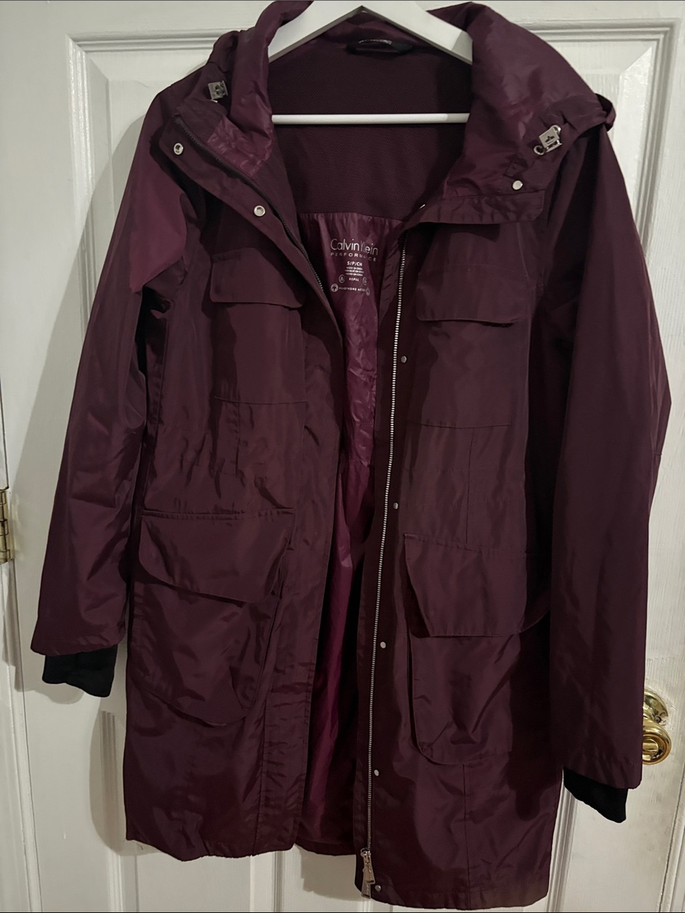 Calvin Klein Women's Dark Burgundy Hooded Trench Coat